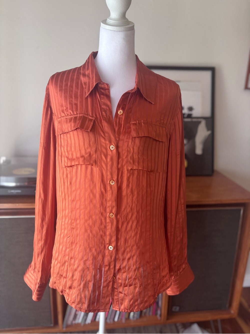 Doncaster Collection 100% Silk Burnt Orange Stripe Blouse